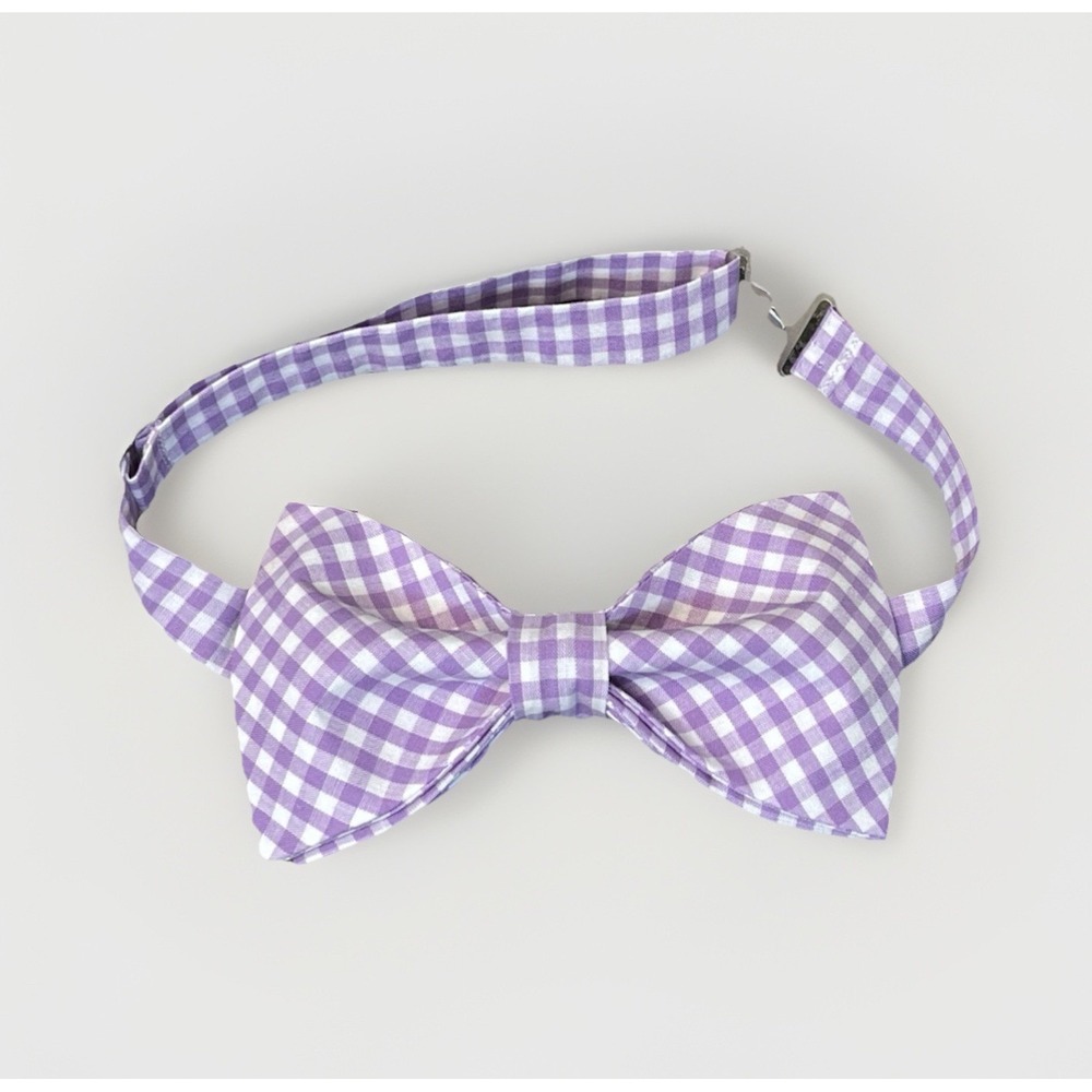 NEW Custom Mens Gingham Bow Tie Pre-tied Adjustable Gift Purple/White Check